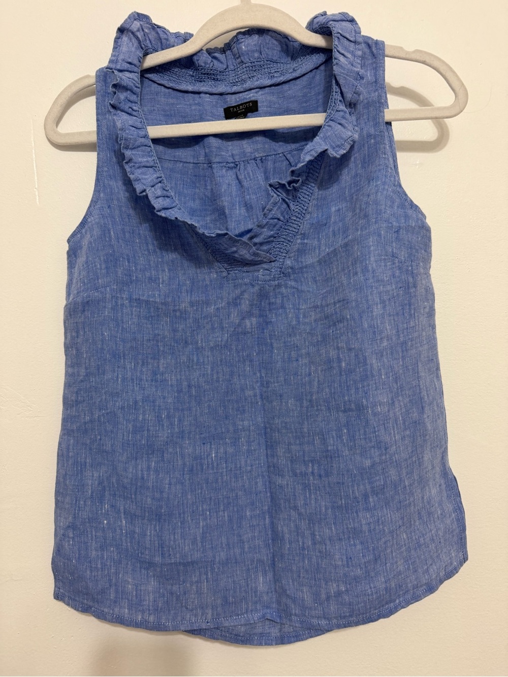 TALBOTS RUFFLE LINEN SHELL - CROSS-DYED - Picture 3 of 5